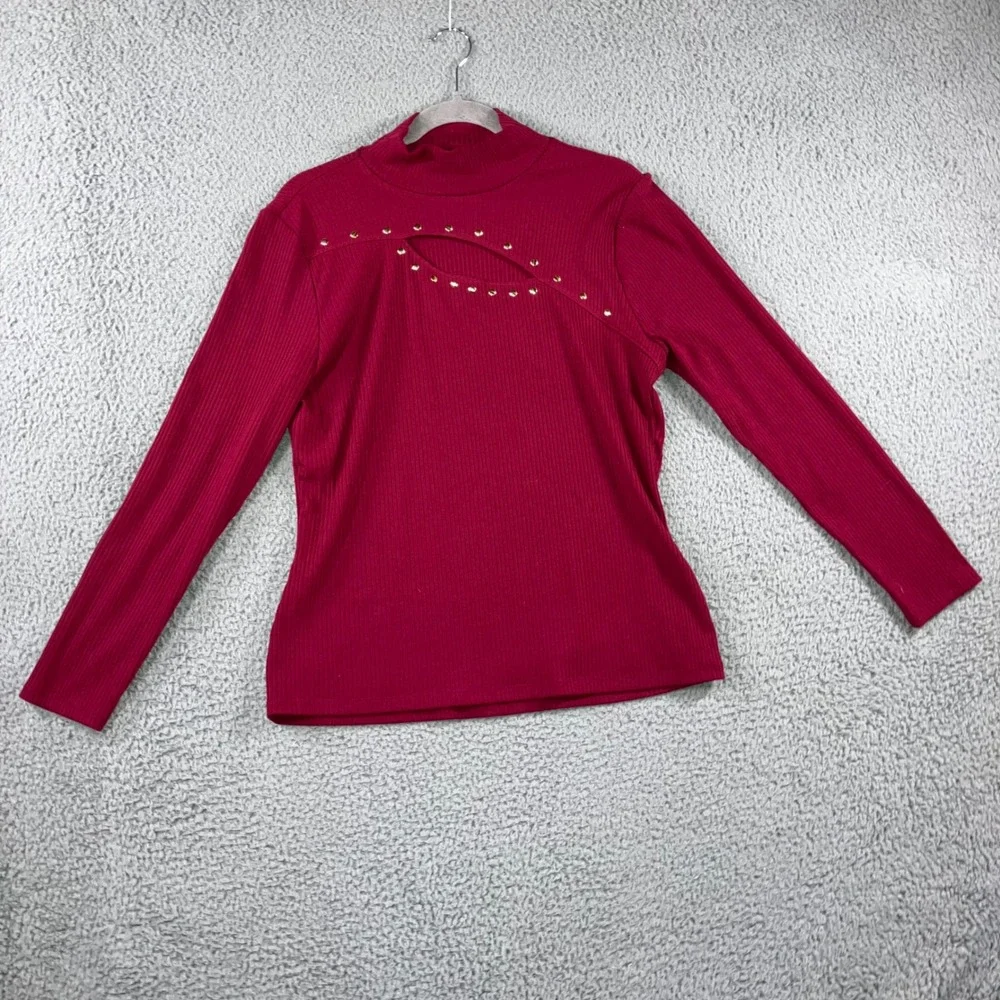 INC International Concepts Mock Neck‎ Cutout Studded Long Sleeve Top Women XL